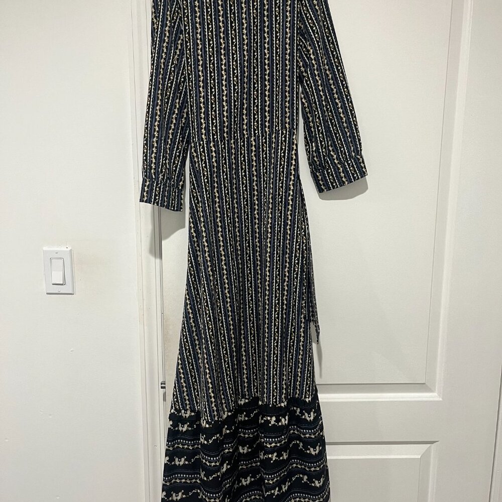 Harper women's size xs blue, yellow and white midi dress